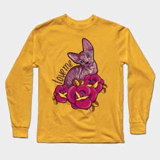 Sphynx cat with roses Long Sleeve T-Shirt
